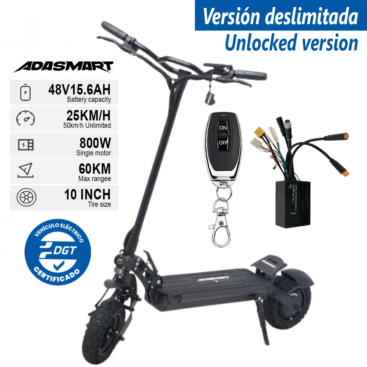 Patinete eléctrico Adasmart X 800W 15,6 Ah EVE